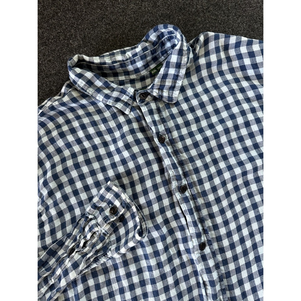 Orvis Mens XXL White Blue Plaid Linen Blend Short Sleeve Button Up Shirt Active